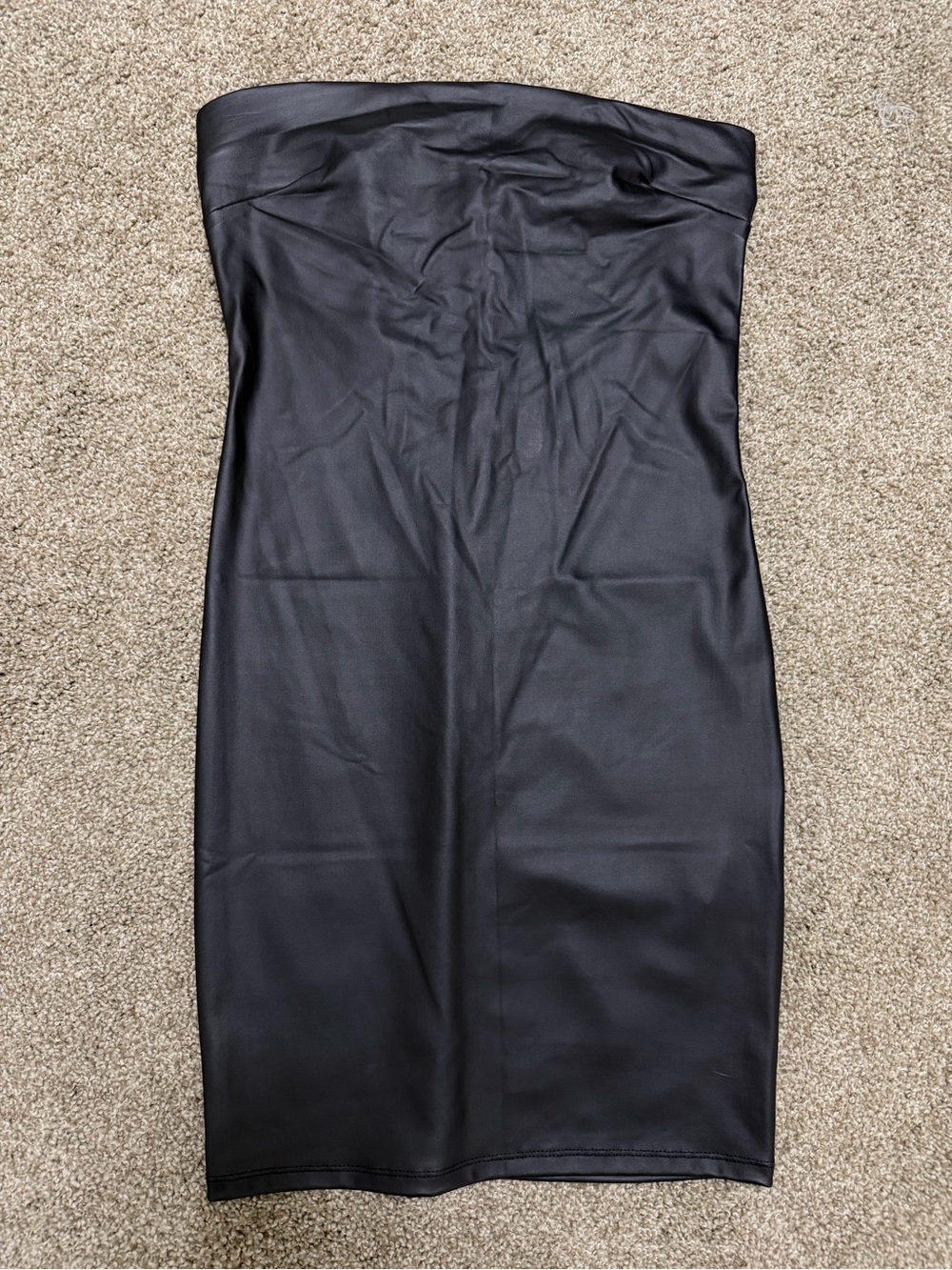 Forever 21 Strapless Black Faux Leather Midi Dress